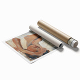 Abstract figurative rolled print showcasing vibrant colors and dynamic shapes, elegantly packaged in a protective cardboard tube, perfect for modern home decor.