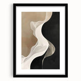 Abstract minimalist wall art framed in black with a white mat, showcasing geometric shapes and soft colors, perfect for modern home décor and enhancing interior aesthetics.