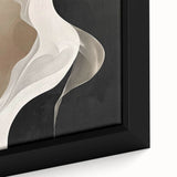 Abstract minimalist wall art featuring soft pastel colors and geometric shapes, elegantly framed and showcasing a close-up view of the textured canvas surface. Ideal for modern home decor.