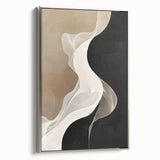 Framed minimalist wall art featuring abstract silver design on canvas, showcasing a sleek side view, perfect for modern home decor. Ideal for stylish interiors.