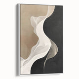 Framed minimalist wall art design featuring abstract shapes in neutral tones, showcased from a side view against a light background, ideal for modern decor.