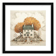 Extra large abstract art print depicting colorful, textured fall scenery on a black framed canvas.