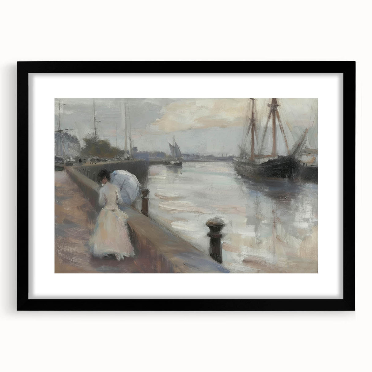 Abstract figurative frame with a black mat, showcasing a contemporary art piece in a modern setting, perfect for enhancing home decor aesthetics.