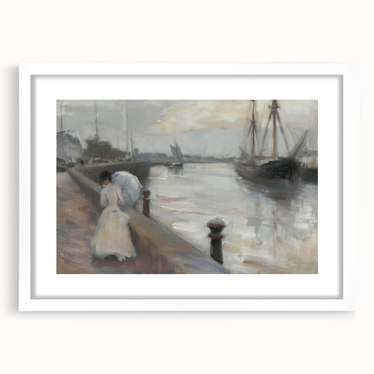 Abstract figurative art frame with a white mat, showcasing a modern design that enhances contemporary decor, perfect for living rooms or galleries.