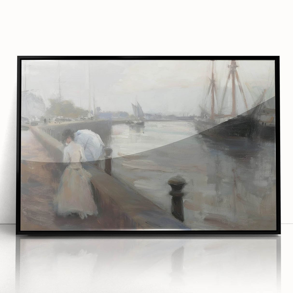 Framed acrylic artwork showcasing an abstract figurative design with bold black tones, perfect for modern decor, emphasizing artistic expression and depth.