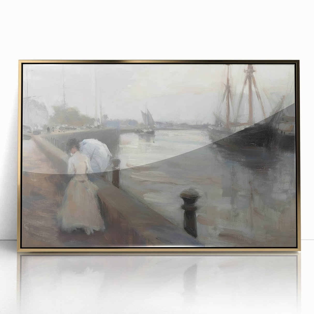 Framed abstract figurative artwork in gold and black, showcasing fluid shapes and dynamic lines, ideal for modern home decor and artistic expression.