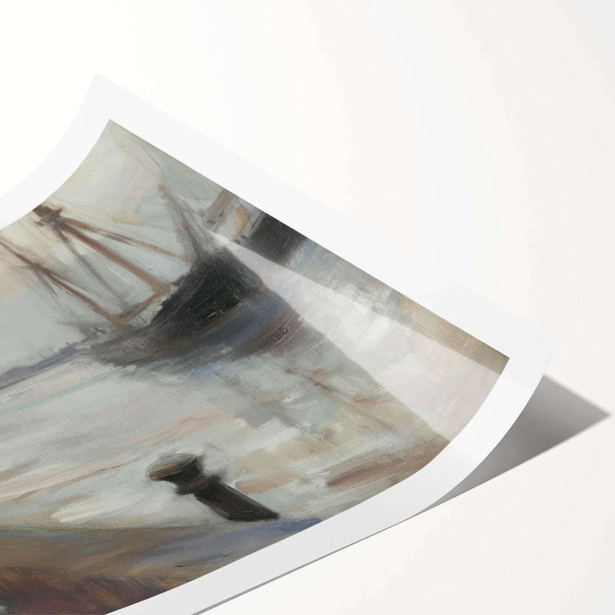 Abstract figurative art print featuring vibrant colors and dynamic shapes, rolled up for shipping in a protective cardboard tube, ideal for modern decor.