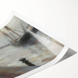 Abstract figurative art print featuring vibrant colors and dynamic shapes, rolled up for shipping in a protective cardboard tube, ideal for modern decor.