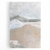 Abstract minimalist wall art featuring geometric shapes in soft pastel colors, printed on a stretched canvas, perfect for modern home decor. This artwork adds a calming aesthetic to any room.