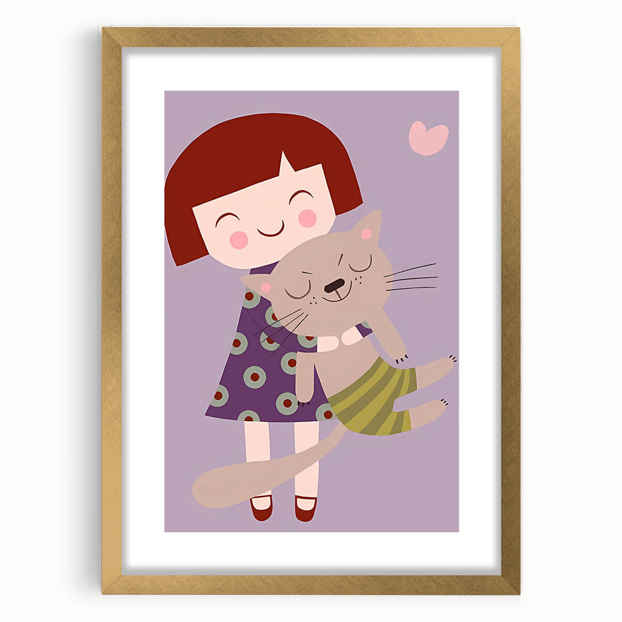 Happy Girl & Cat Girls Room Wall Art – Kids Room Art Print