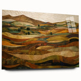 Large abstract wall art on acrylic glass featuring swirling autumn hues, ideal for bedroom or dining room decor.