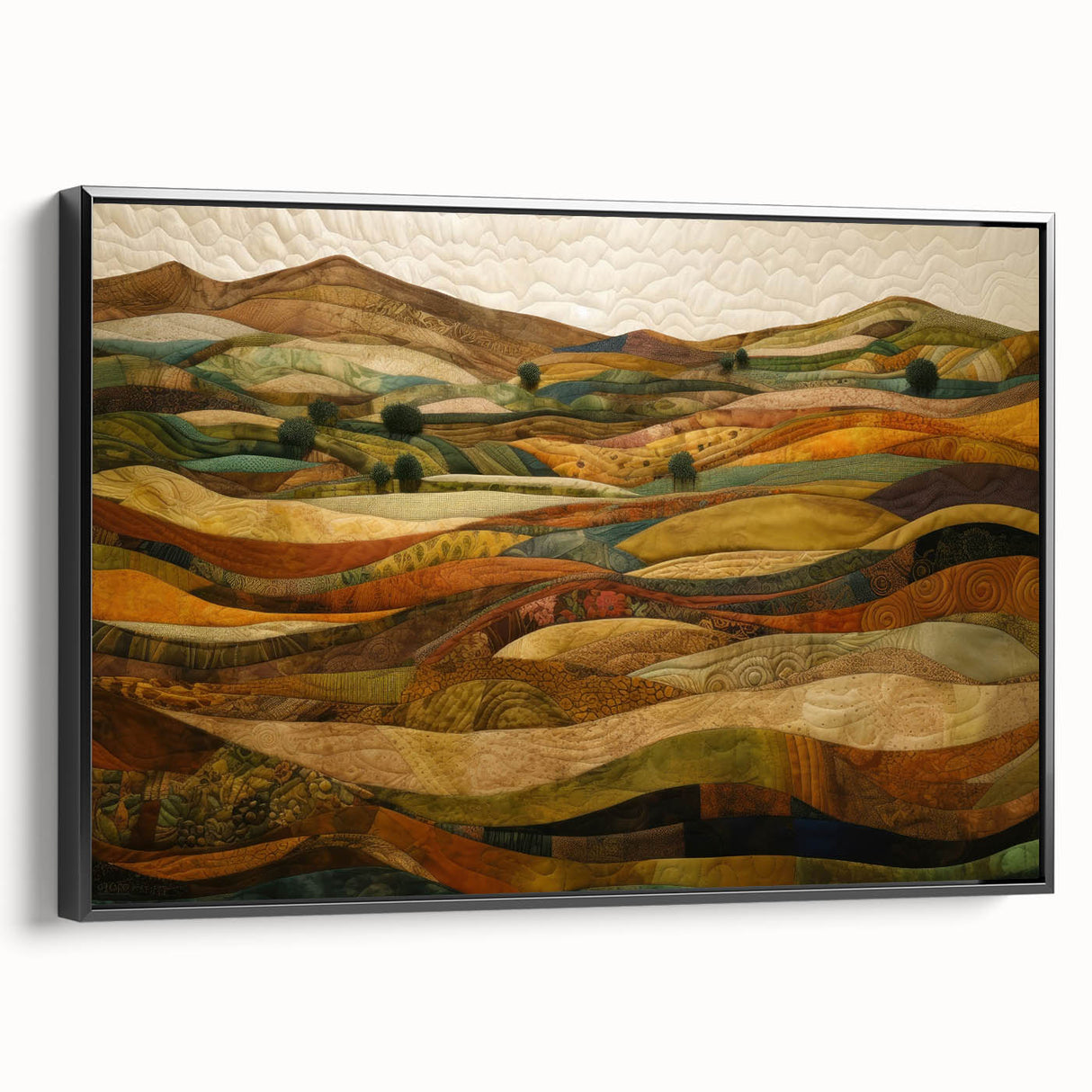 Black and white landscape painting on framed canvas depicting a fall scene, suitable for bedroom decor.