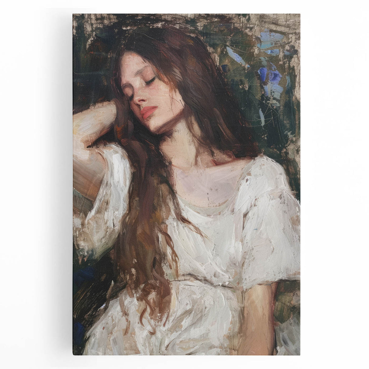 Abstract figurative stretched canvas artwork showcasing vibrant colors and dynamic shapes, ideal for modern home decor, enhancing interior aesthetics.