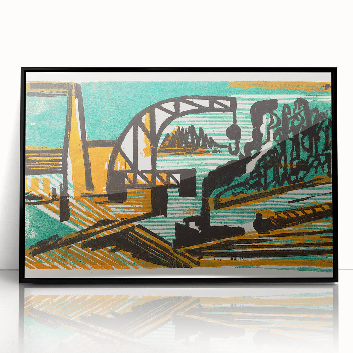 Expressionist Art - River Landscape with Crane and Barges by Ernst Ludwig Kirchner