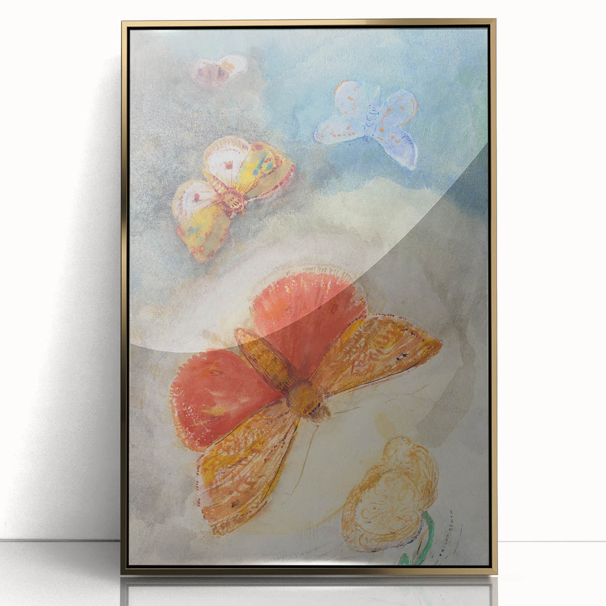 Whimsical Butterfly Wall Art - Dreamy Pastel Nature Decor with Flowers