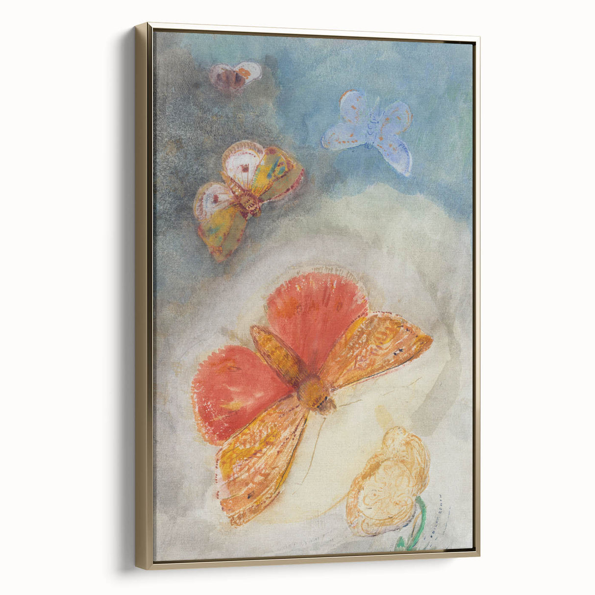 Whimsical Butterfly Wall Art - Dreamy Pastel Nature Decor with Flowers