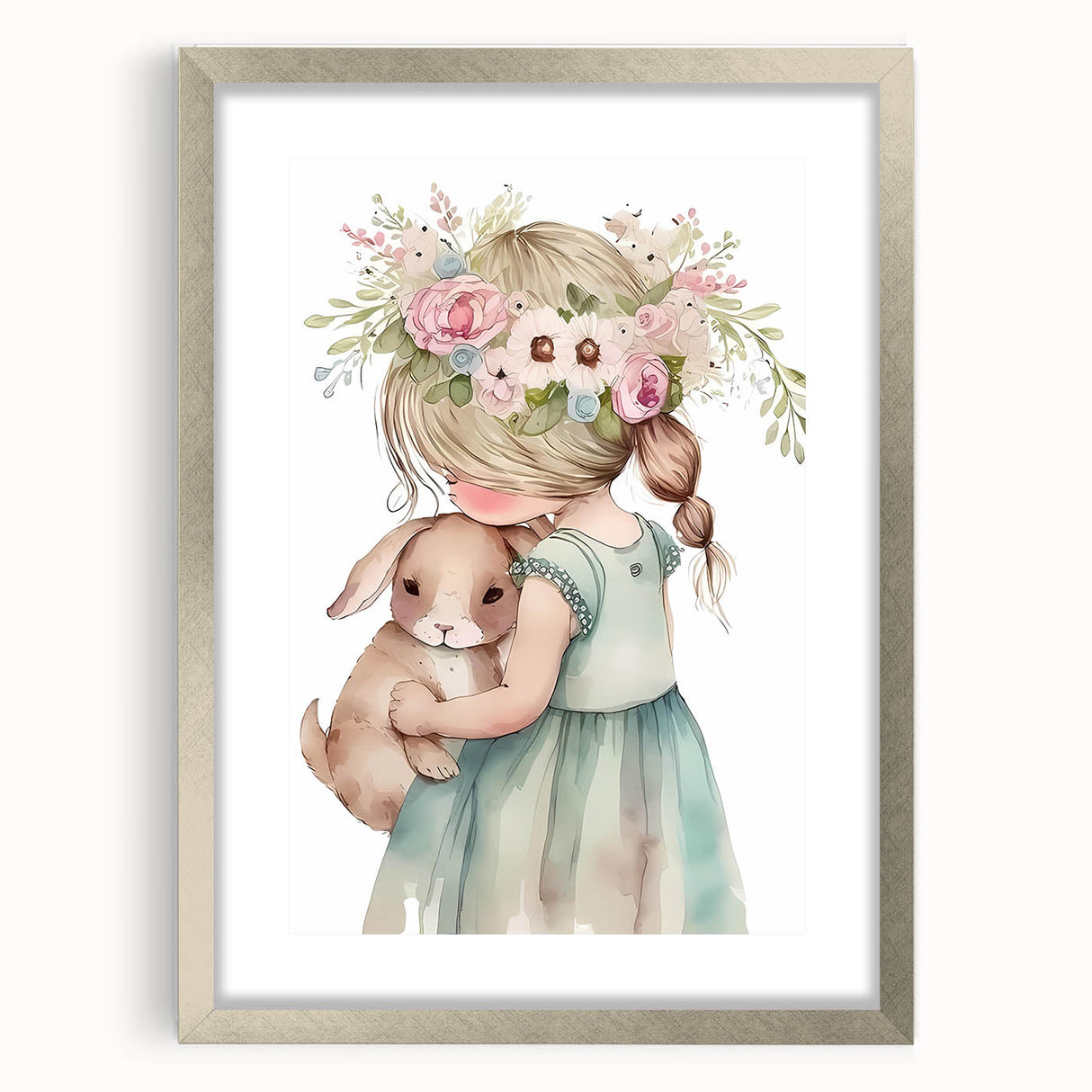 Floral Girl & Bunny Girls Room Wall Art – Kids Room Art Print