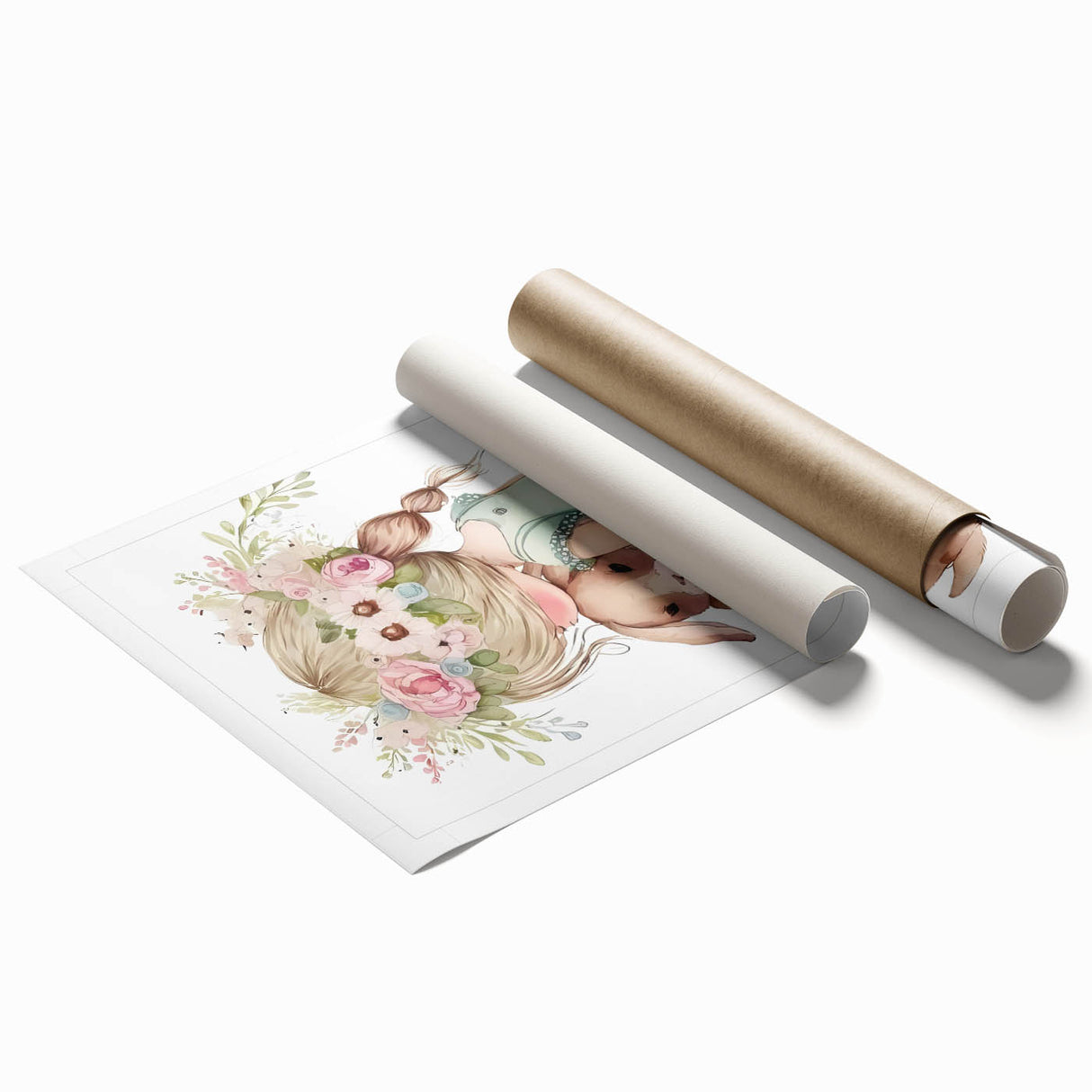 Floral Girl & Bunny Girls Room Wall Art – Kids Room Art Print