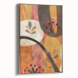 Framed canvas featuring a vintage landscape painting of colorful autumn trees against a black background.