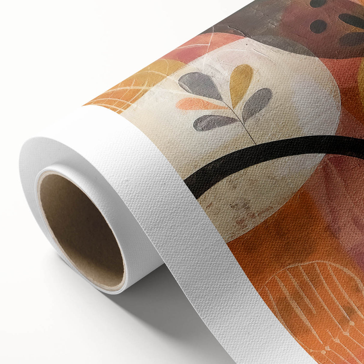 Art deco poster depicting an autumnal scene with muted orange and brown hues on rolled canvas, ideal for nursery wall art.