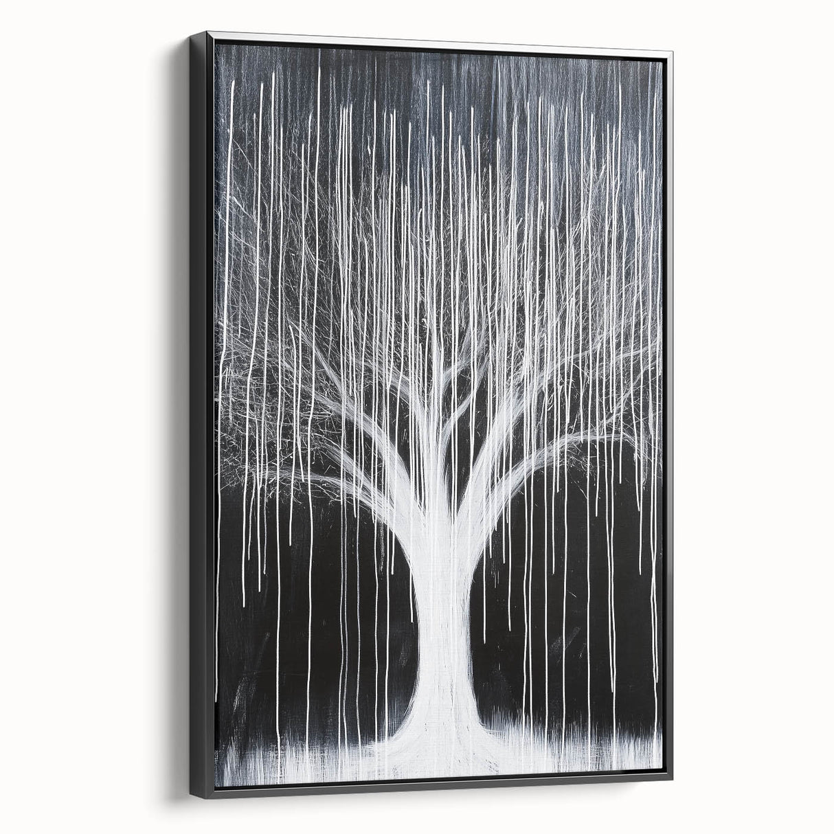 Framed canvas artwork showcasing an abstract floral design with vibrant colors, displayed from a black side view, ideal for modern home decor.