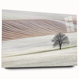 Abstract landscape acrylic artwork displayed in a sleek glass frame, showcasing vibrant colors and fluid shapes, perfect for modern home decor.