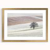 Abstract landscape artwork framed in gold with a mat, showcasing vibrant colors and intricate details, ideal for modern home decor or office spaces.