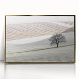 Framed abstract landscape artwork in gold acrylic, showcasing a vibrant color palette with sweeping curves and organic shapes, ideal for modern decor.