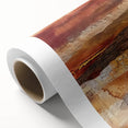 Art deco poster of a stylized fall tree in warm orange and red hues on a rolled canvas, ideal for nursery wall art.