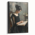 Framed abstract figurative canvas art with a black border, showcasing dynamic shapes and colors, perfect for modern home decor. Ideal for enhancing contemporary spaces.