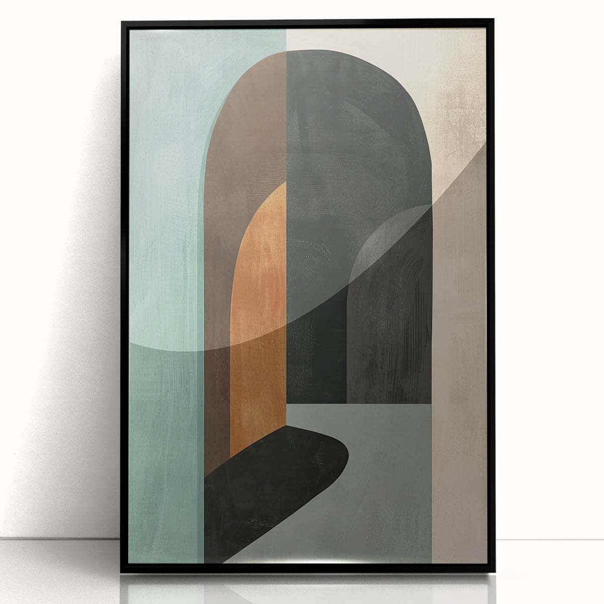 Framed abstract minimalist wall art in black acrylic, showcasing a sleek design with clean lines and a modern aesthetic, perfect for contemporary decor.