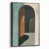 Framed minimalist wall art canvas with an abstract design in black, showcasing sleek lines and geometric shapes, perfect for modern home decor.