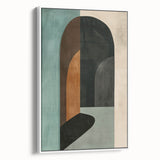 Framed minimalist wall art canvas featuring an abstract design in soft white tones, showcasing clean lines and a modern aesthetic, perfect for contemporary decor.