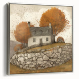 Framed canvas of a vintage landscape painting depicting a colorful autumn scene, ideal for living room decor.