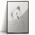 Framed abstract figurative artwork in black acrylic, showcasing dynamic shapes and fluid lines, ideal for modern home decor. Perfect for art enthusiasts seeking a bold statement piece.