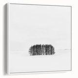 Framed abstract landscape canvas art showcasing a serene white and blue color palette, ideal for modern home decor, displayed in a stylish side view.