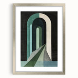 Abstract minimalist wall art framed in silver, featuring a sleek design with a white mat, ideal for modern home decor and stylish interior accents.