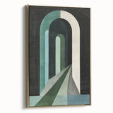 Framed abstract minimalist wall art in gold tones, showcasing a sleek side view that highlights its modern design and elegant finish, perfect for contemporary decor.
