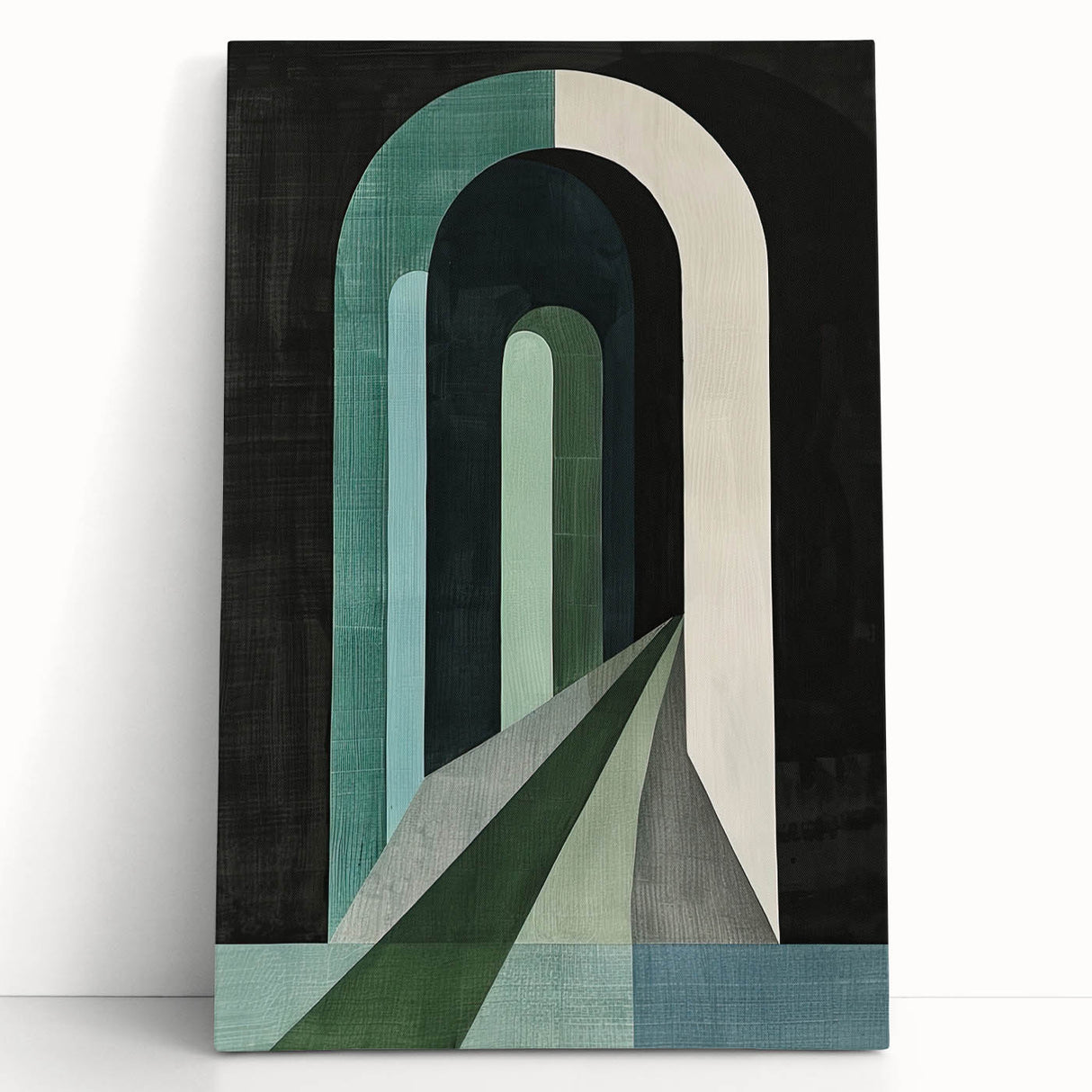 Abstract minimalist wall art on stretched canvas, featuring soft pastel colors and geometric shapes, designed to enhance modern home decor aesthetics.