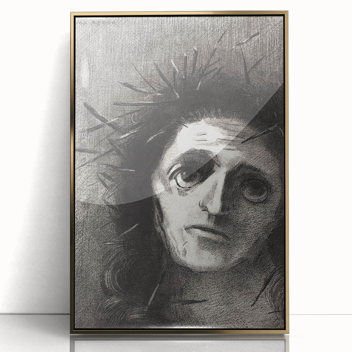 Expressive Monochrome Wall Art - Emotional Portrait by Odilon Redon