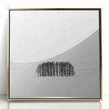Framed abstract landscape artwork with gold accents, showcasing a serene scene of hills and valleys under a soft gradient sky, ideal for modern home decor.