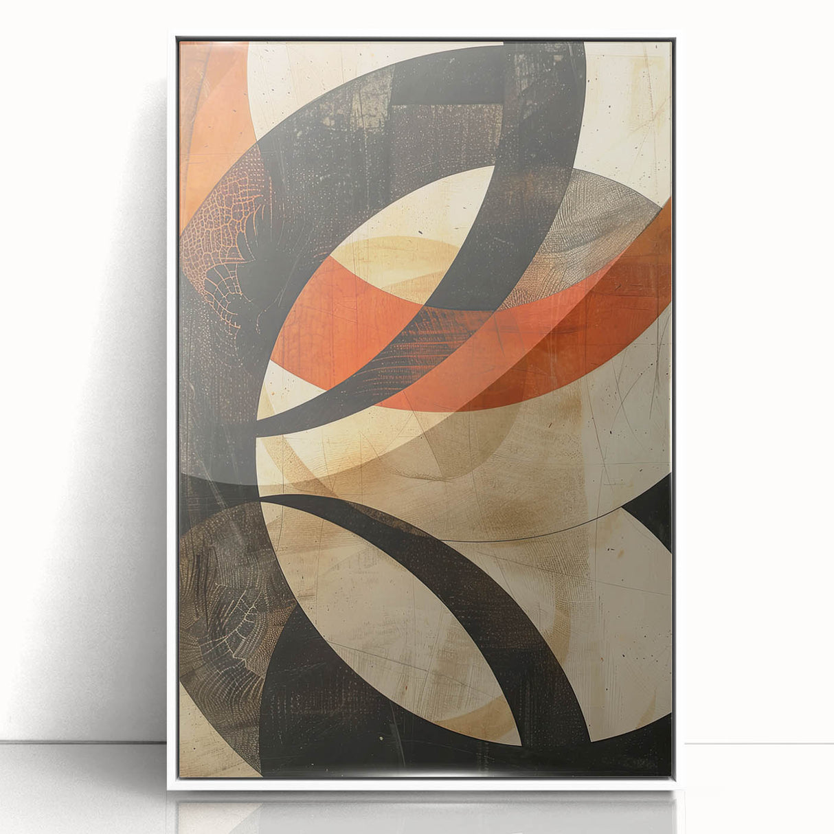 Framed abstract minimalist wall art in white acrylic, showcasing clean lines and geometric shapes, perfect for modern home decor and artistic expression.
