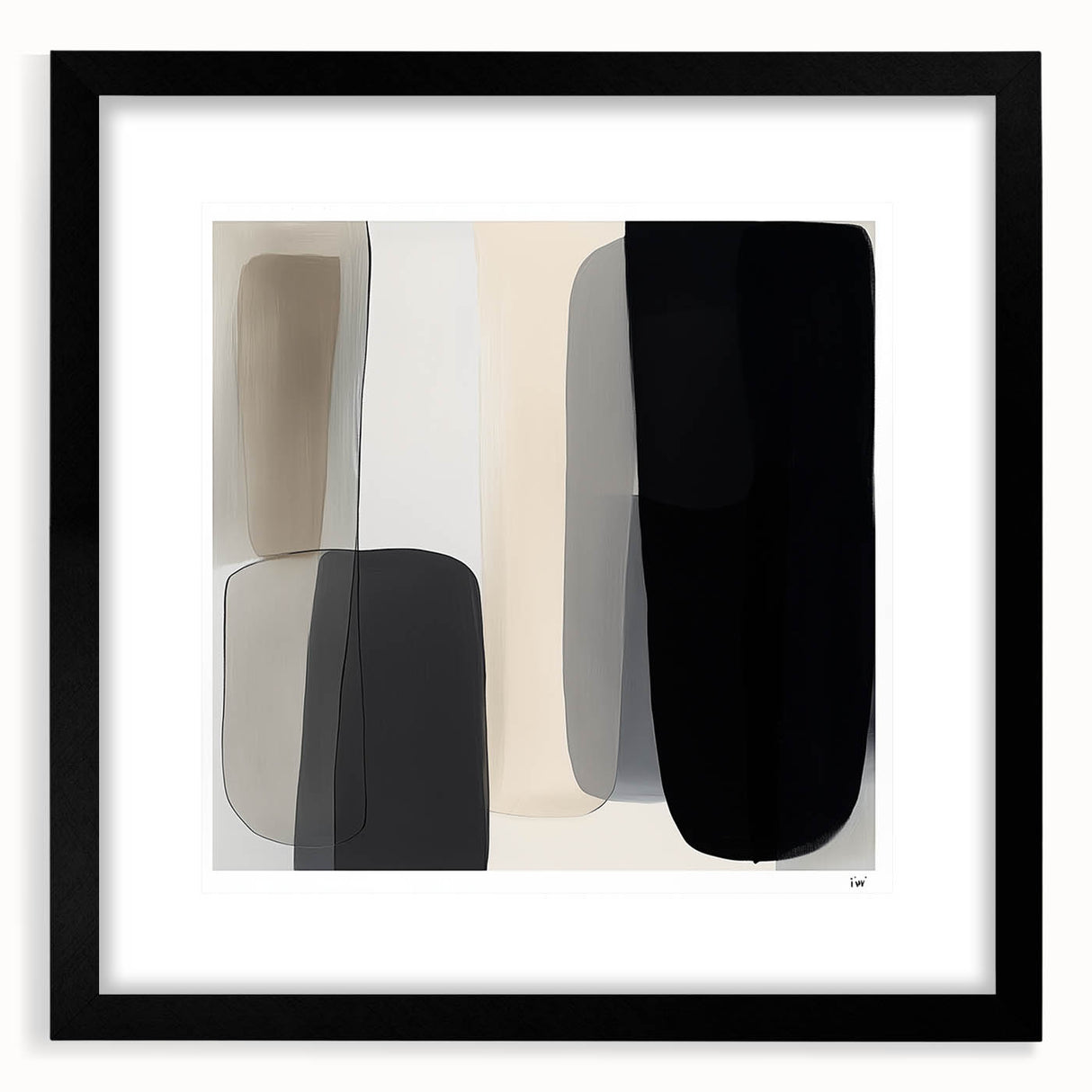 Modern Monochrome Abstract Wall Art – Black, Gray & Beige Canvas