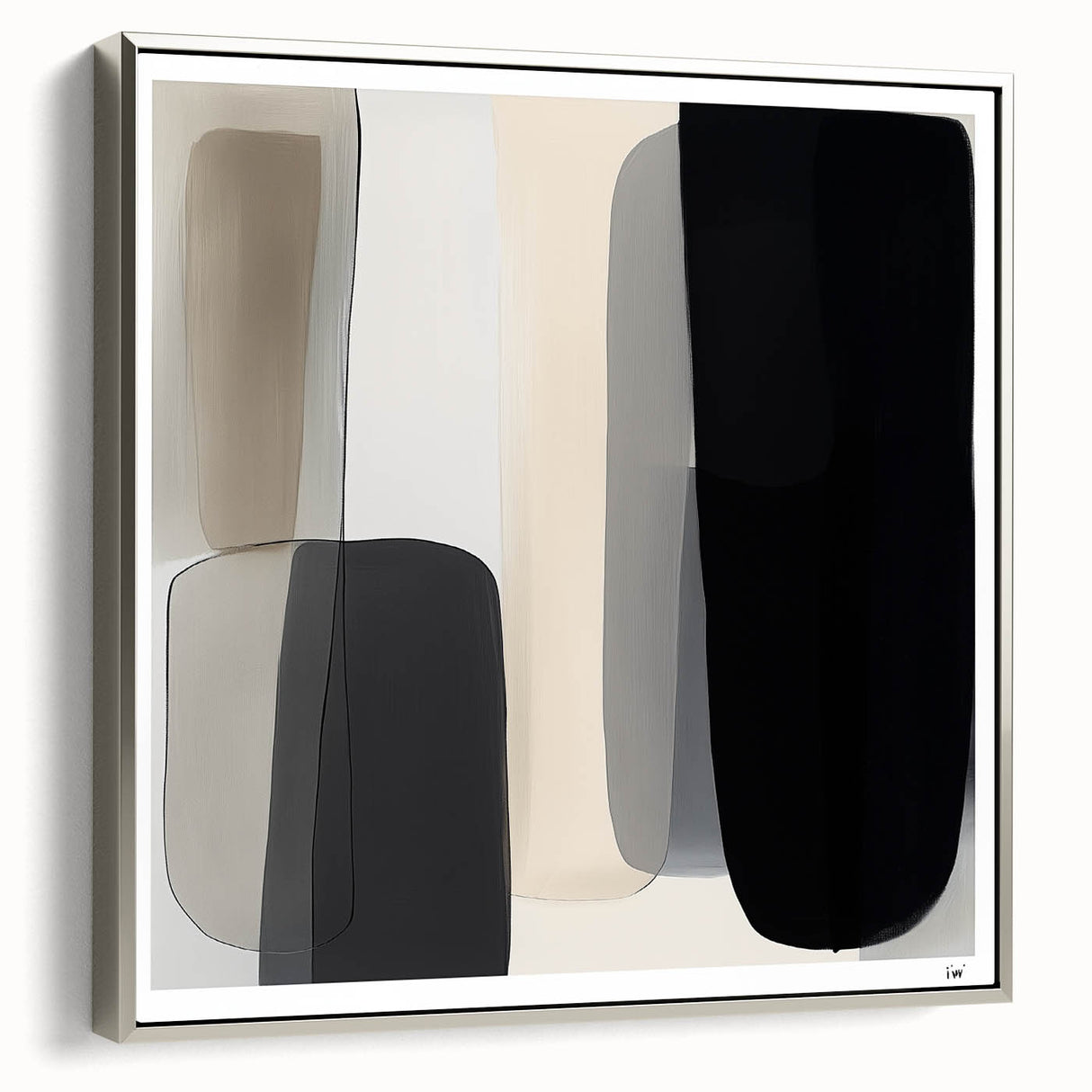 Modern Monochrome Abstract Wall Art – Black, Gray & Beige Canvas