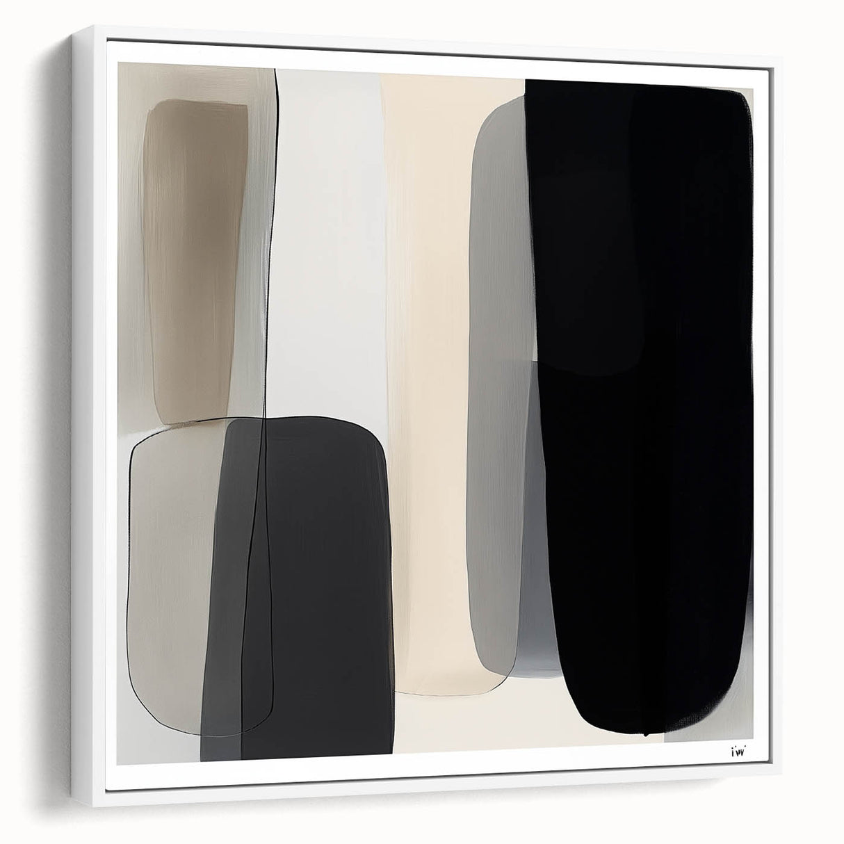 Modern Monochrome Abstract Wall Art – Black, Gray & Beige Canvas