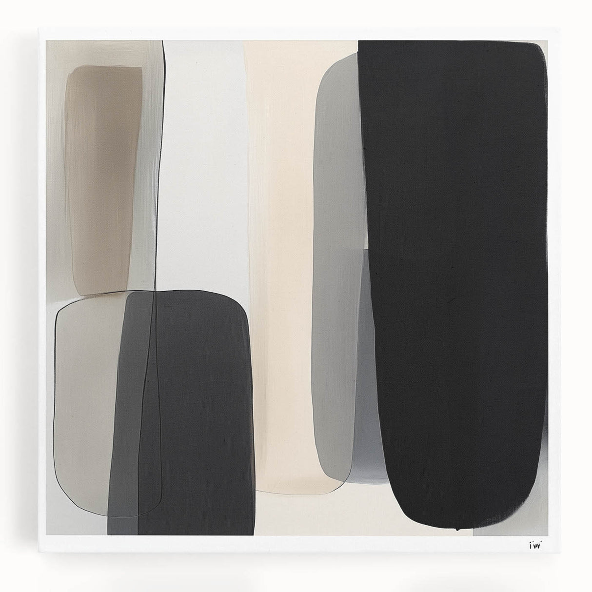 Modern Monochrome Abstract Wall Art – Black, Gray & Beige Canvas