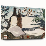 Abstract Snowy Landscape Wall Art - Modern Winter Rooftop Decor