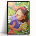 Girl & Cat in Garden Girls Room Wall Art – Kids Room Art Print