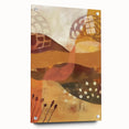 Large abstract wall art depicting fall themes in warm orange and brown tones on acrylic glass.