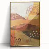 Large framed acrylic print of a mid-century modernist fall scene in gold tones, ideal for nursery wall decor.